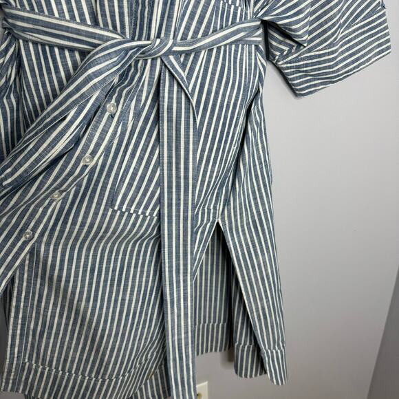 Free People Jess Oversized Shirt Dress Striped Blue Button Front Tie Women's XS - Picture 9 of 15